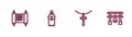 Set line Decree, paper, parchment, scroll, Christian cross on chain, Monk and Japan Gate icon. Vector