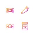 Set line Decree, paper, parchment, scroll, Playing cards, Three tarot and Hand saw. Gradient color icons. Vector