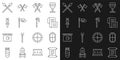 Set line Decree, parchment, scroll, Shield, Crossed medieval axes, Medieval flag, Torch flame, spears and icon. Vector Royalty Free Stock Photo