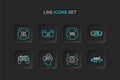 Set line 360 degree view, Big brother electronic eye, Virtual reality glasses, Gamepad, and 3d modeling icon. Vector Royalty Free Stock Photo