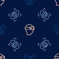 Set line 360 degree view, Big brother electronic eye and Virtual reality glasses on seamless pattern. Vector Royalty Free Stock Photo