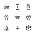 Set line 360 degree view, Virtual reality glasses, 3d modeling, Augmented AR, and icon. Vector Royalty Free Stock Photo