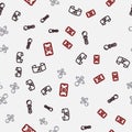 Set line 360 degree view, VR controller game, and 3d modeling on seamless pattern. Vector Royalty Free Stock Photo