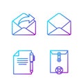 Set line Delete envelope, Document and pen, Outgoing mail and Envelope. Gradient color icons. Vector