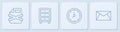 Set line Delete file document, Clock, Archive papers drawer and Mail and e-mail. White square button. Vector