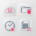 Set line Delete file document, Clock 24 hours, folder and Cloud database icon. Vector Royalty Free Stock Photo