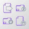 Set line Delete file document, Document folder with clock, Unknown and Next page arrow icon. Vector Royalty Free Stock Photo