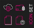 Set line Delete file document, Document, Folder and lock and Cloud shield icon. Vector Royalty Free Stock Photo