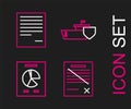 Set line Delete file document, Document with graph chart, Ship shield and icon. Vector Royalty Free Stock Photo