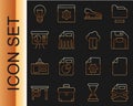 Set line Delete file document, File, Floppy disk, Stapler, Paper shredder, Board with graph, Light bulb and Cloud