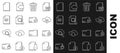 Set line Delete file document, folder, Add cloud, Trash can, Document with search, and and check mark icon. Vector