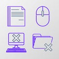 Set line Delete folder, Computer with keyboard and x mark, mouse and File document icon. Vector Royalty Free Stock Photo
