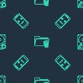 Set line Delete folder, Dead mobile and Hard disk drive HDD sync refresh on seamless pattern. Vector