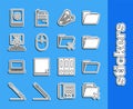 Set line Delete folder, Document, Paper clip, Computer mouse, with keyboard and x mark, User manual and icon. Vector Royalty Free Stock Photo
