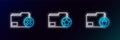 Set line Delete folder, and Document with star icon. Glowing neon. Vector