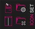 Set line Delete folder, Envelope, Folder settings with gears and Note paper pinned pushbutton icon. Vector Royalty Free Stock Photo