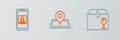 Set line Delivery box with fragile content, Mobile app tracking and Placeholder map icon. Vector Royalty Free Stock Photo