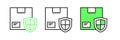 Set line Delivery security with shield icon isolated on white background. Delivery insurance. Insured cardboard boxes Royalty Free Stock Photo