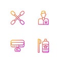 Set line Dental hygiene for pets, Collar with name tag, Cotton swab ears and Veterinarian doctor. Gradient color icons