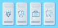 Set line Dental search, First aid kit, Diamond teeth and Tooth whitening concept icon. Vector