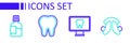 Set line Dental tooth plate, Online dental care, Tooth and Mouthwash icon. Vector
