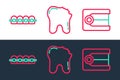 Set line Dentures model, Teeth with braces and Broken tooth icon. Vector