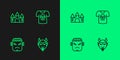 Set line Devil head, Frankenstein face, Castle and Shirt with skull icon. Vector