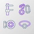 Set line Diamond engagement ring, Jewelry store, Gem stone and Calliper caliper and scale icon. Vector Royalty Free Stock Photo