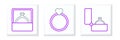 Set line Diamond engagement ring, and Wedding rings icon. Vector Royalty Free Stock Photo