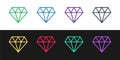 Set line Diamond icon isolated on black and white background. Jewelry symbol. Gem stone. Vector Royalty Free Stock Photo