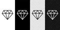 Set line Diamond icon isolated on black and white, transparent background. Jewelry symbol. Gem stone. Vector Royalty Free Stock Photo
