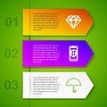 Set line Diamond, Smartphone with shield, Umbrella and bluetooth. Business infographic template. Vector