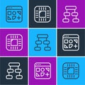 Set line Different files, Hierarchy organogram chart and Processor with CPU icon. Vector Royalty Free Stock Photo