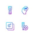 Set line Digital thermometer, Celsius, and High human body temperature. Gradient color icons. Vector