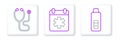 Set line Digital thermometer, Stethoscope and Doctor appointment icon. Vector