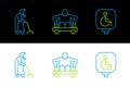 Set line Disabled wheelchair, Grandmother and Man without legs sitting icon. Vector