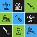 Set line Disassembled robot, Screwdriver and Robot humanoid driving car icon. Vector