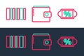 Set line Discount percent tag, Barcode and Wallet icon. Vector Royalty Free Stock Photo
