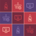 Set line Discount percent tag, Shopping cart on monitor and Add basket icon. Vector Royalty Free Stock Photo