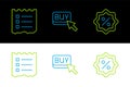Set line Discount percent tag, Shopping list and Buy button icon. Vector