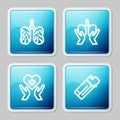 Set line Disease lungs, Lungs, Heart with cross and Lighter icon. Vector