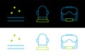 Set line Diving mask, Cold and waves and Buoy icon. Vector