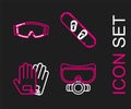 Set line Diving mask, Gloves, Snowboard and Ski goggles icon. Vector Royalty Free Stock Photo