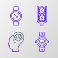 Set line Diving watch, Scallop sea shell, Gauge scale and Compass icon. Vector