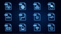Set line DLL file document, MP3, 3DS, SVG, PHP, JS and HTML icon. Vector Royalty Free Stock Photo