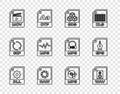 Set line DLL file document, WAV, 3DS, RAW, MOV, MP3, and EPS icon. Vector Royalty Free Stock Photo