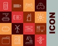 Set line DNA symbol, Computer monitor, Social network, Gamepad, Video graphic card, Factory conveyor system belt