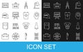 Set line DNA symbol, Ringing bell, Head with gear inside, Drawing compass, Chalkboard, Alphabet, and School backpack Royalty Free Stock Photo