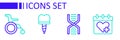 Set line Doctor appointment, DNA symbol, Dental implant and Wheelchair for disabled person icon. Vector Royalty Free Stock Photo