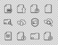 Set line Document, Add new file, Delete document, Unknown, DOC, Cloud upload, folder and Search cloud computing icon Royalty Free Stock Photo
